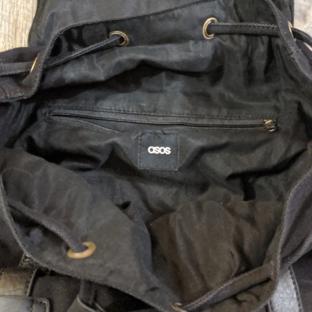ASOS Black Unisex Canvas Ruck Sack Backpack - Picture 7 of 7